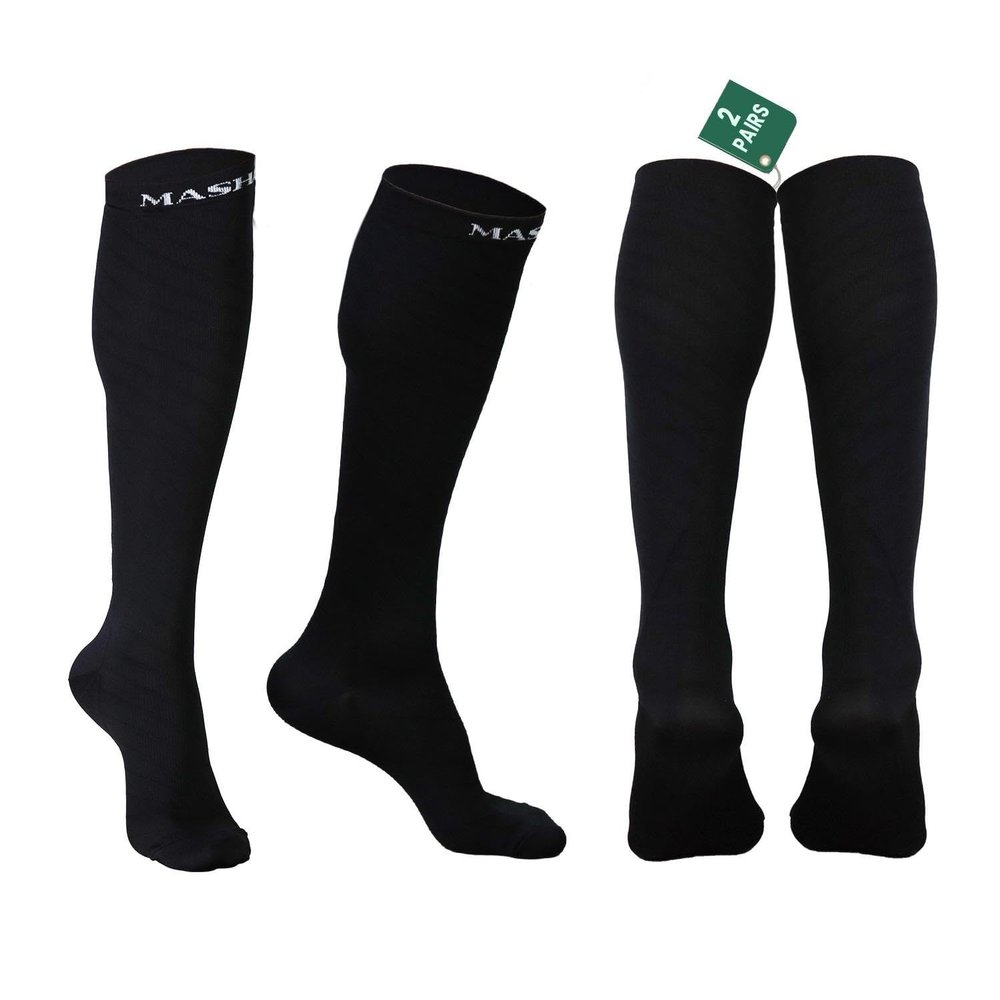 ( 2 Pairs ) Compression Socks for Men & Women Graduated Support Stockings for Travel, Flight, Running, Nurses, Pregnancy, Maternity, Sports, Calf & Ankle Circulation (Black/Black, L/XL)