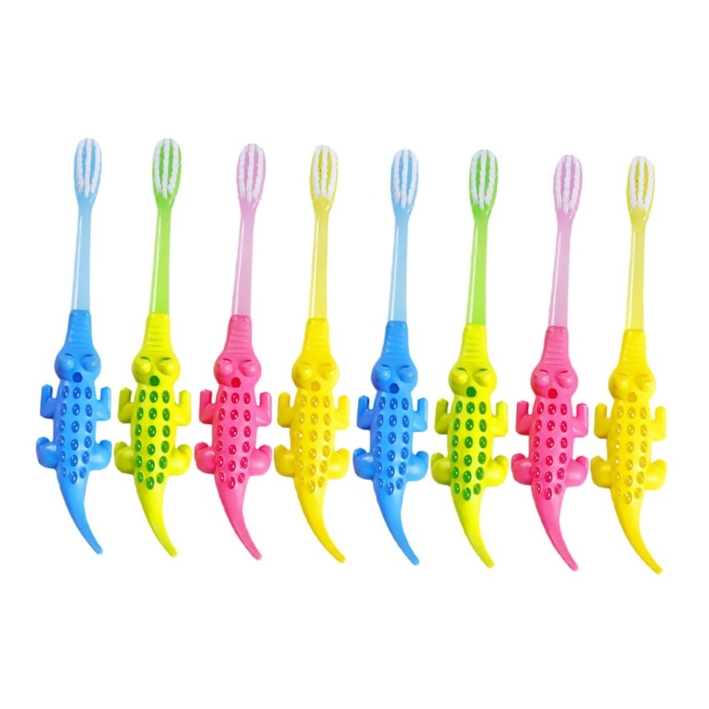 WRITWAA Child Toothbrush 8pcs Set Cartoon Animal Soft Bristles Baby Training Oral Care Tooth Brush for Toddlers Preschoolers Random Color