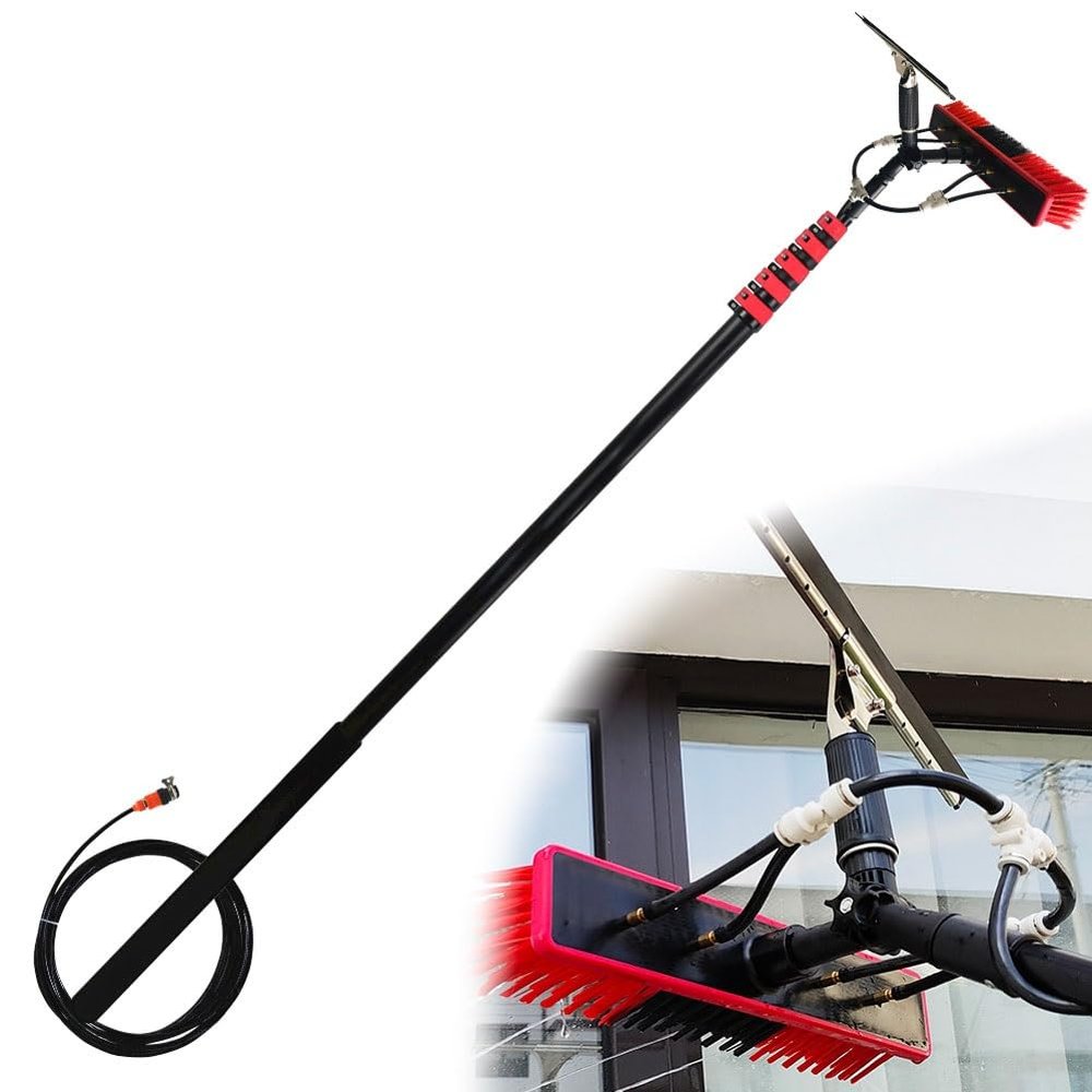 12-36FT Water Fed Pole Kit with Scraper, Window Cleaning Kit with Extension Pole, Extendable Solar Panel Cleaning Brush, for Home and Commercial Window Cleaning Tool(36FT/10.8m)