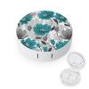 BVKWNTSA Portable Round Teal Grey and White Floral1 Printed Contact Lens Case is Stylish and Compact, Easy to Carry and Protects Lenses.