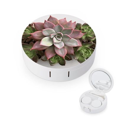 BVKWNTSA Portable Round Succulent Botanical Printed Contact Lens Case is Stylish and Compact, Easy to Carry and Protects Lenses.