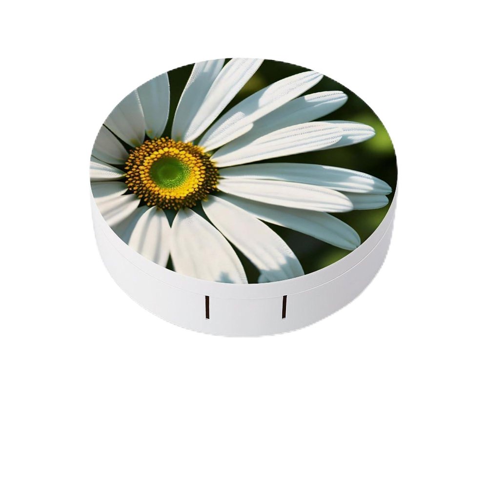 BVKWNTSA Portable Round Daisy Printed Contact Lens Case is Stylish and Compact, Easy to Carry and Protects Lenses.