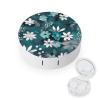 BVKWNTSA Portable Round Teal Grey and White Floral Printed Contact Lens Case is Stylish and Compact, Easy to Carry and Protects Lenses.