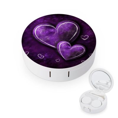BVKWNTSA Portable Round Purple Hearts Printed Contact Lens Case is Stylish and Compact, Easy to Carry and Protects Lenses.