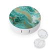 BVKWNTSA Portable Round Teal and Gold Marble Printed Contact Lens Case is Stylish and Compact, Easy to Carry and Protects Lenses.