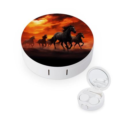 BVKWNTSA Portable Round Horses Red Glowing Clouds Printed Contact Lens Case is Stylish and Compact, Easy to Carry and Protects Lenses.