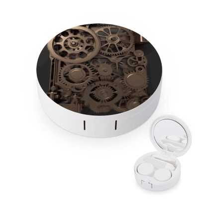 BVKWNTSA Portable Round Steampunk Mechanical Gears Printed Contact Lens Case is Stylish and Compact, Easy to Carry and Protects Lenses.