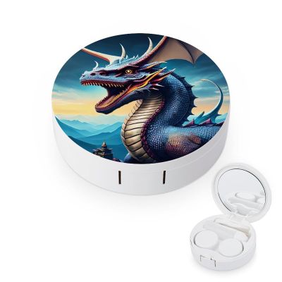 BVKWNTSA Portable Round Roaring Dragon Printed Contact Lens Case is Stylish and Compact, Easy to Carry and Protects Lenses.