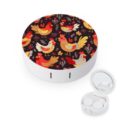BVKWNTSA Portable Round Cute Rooster Chickens Printed Contact Lens Case is Stylish and Compact, Easy to Carry and Protects Lenses.