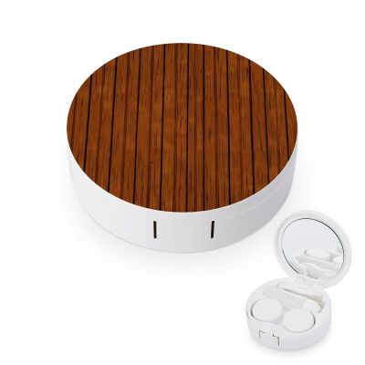 BVKWNTSA Portable Round Brown Wood Pattern Printed Contact Lens Case is Stylish and Compact, Easy to Carry and Protects Lenses.