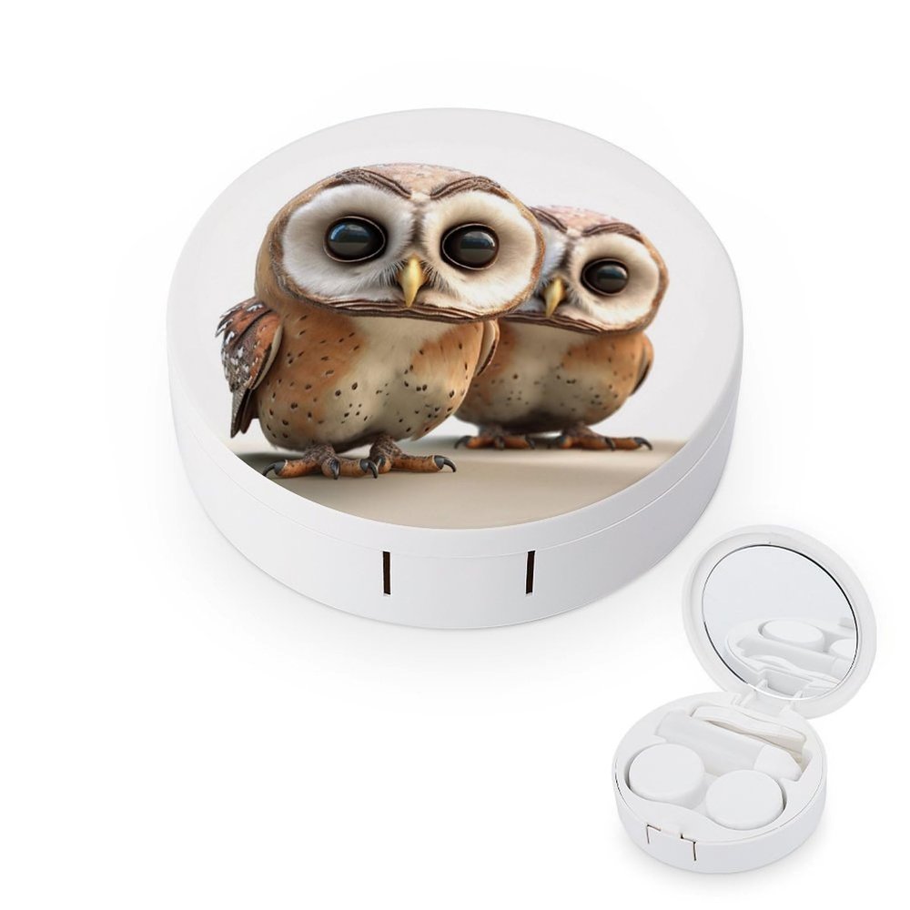 BVKWNTSA Portable Round Funny Owl Printed Contact Lens Case is Stylish and Compact, Easy to Carry and Protects Lenses.