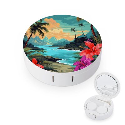 BVKWNTSA Portable Round Hello Hawaii Printed Contact Lens Case is Stylish and Compact, Easy to Carry and Protects Lenses.
