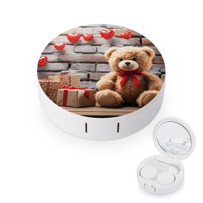 BVKWNTSA Portable Round Cute Bear Valentine Gift Printed Contact Lens Case is Stylish and Compact, Easy to Carry and Protects Lenses.