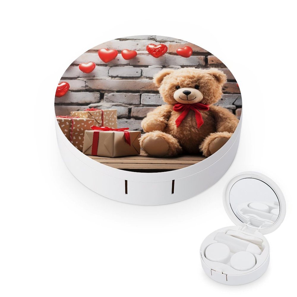 BVKWNTSA Portable Round Cute Bear Valentine Gift Printed Contact Lens Case is Stylish and Compact, Easy to Carry and Protects Lenses.