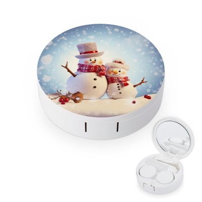 BVKWNTSA Portable Round Cute Snowmen Christmas Printed Contact Lens Case is Stylish and Compact, Easy to Carry and Protects Lenses.