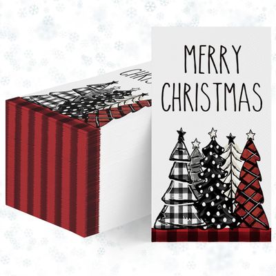 Horaldaily 100 ChristmasDisposable Paper Decorative Guest Napkins, Xmas Tree Buffalo Plaid Red for Party Lunch Dinner Kitchen Bathroom