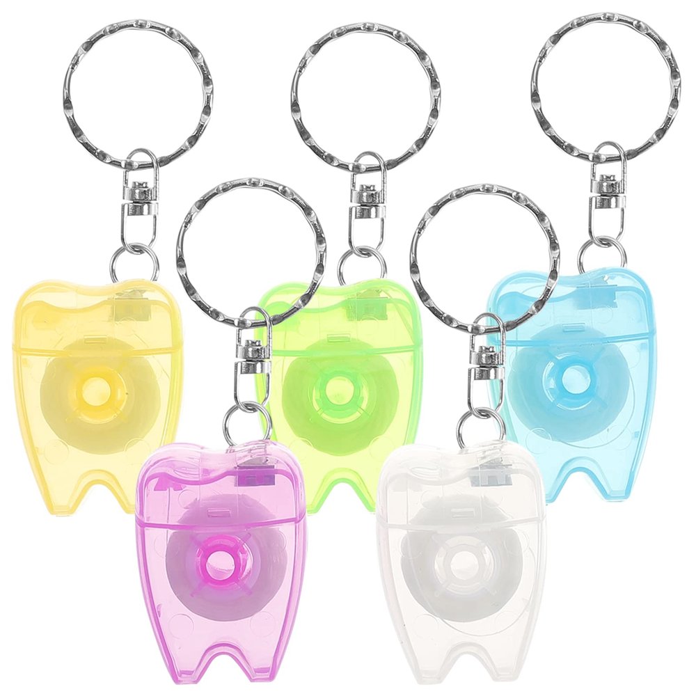 5 Pieces Portable Dental Floss Keychain Dentist Gifts Key Ring Floss Stick for Teeth Cleaning (Random Colour 15 m)