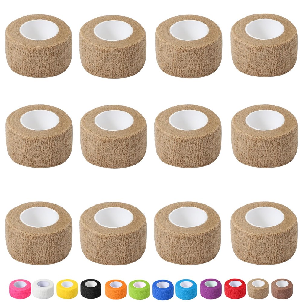 12 Pack Self Adhesive Bandage Wrap, 2.5cm x 4.5m Non-Woven Self Adherent Cohesive Bandage, Vet Wrap Wound Tape for Thumb Finger Wrist Knee Ankle, Skin