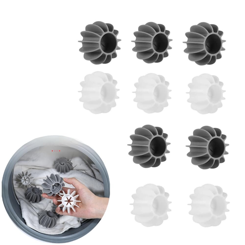Pack of 10 Premium Laundry Washing Balls for Drum Washing Machines - Prevents Tangles, Removes Dirt & Stains Effectively (Grey/White) Ideal as an Eco-Friendly Washing Aid, Save Detergent and Is