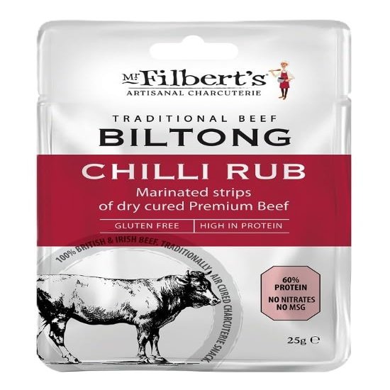 Mr Filberts - Chilli Rub Biltong 20 x 25g Snack Packs