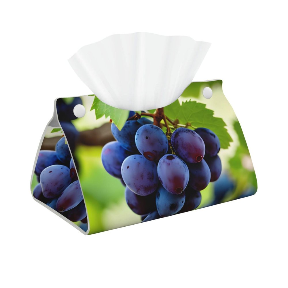 Grape Print Tissue Box Holder Aesthetic Tissue Box Cover, Leather Tissues Holder for Countertop Office Desk