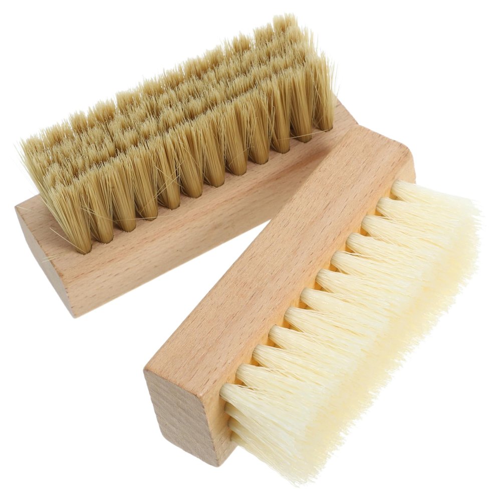 COLLBATH 2pcs Cleaning Brush Set with Wooden Handles Featuring Hard and Soft Bristles Multi-purpose Clothes Scrub Tool for Laundry and Shoe Cleaning