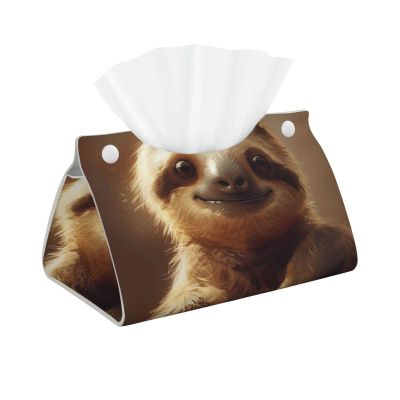 Adorable Sloth Print Tissue Box Holder Aesthetic Tissue Box Cover, Leather Tissues Holder for Countertop Office Desk