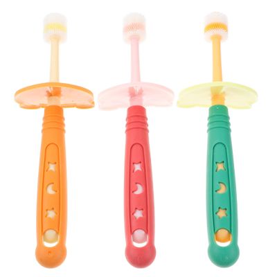 DEARMAMY 3pcs Boys and Girls Toothbrush Rotatable Manual Supple Brush Oral Cleaning Tool for Boy Girl Years Old Tooth Brush Random Color