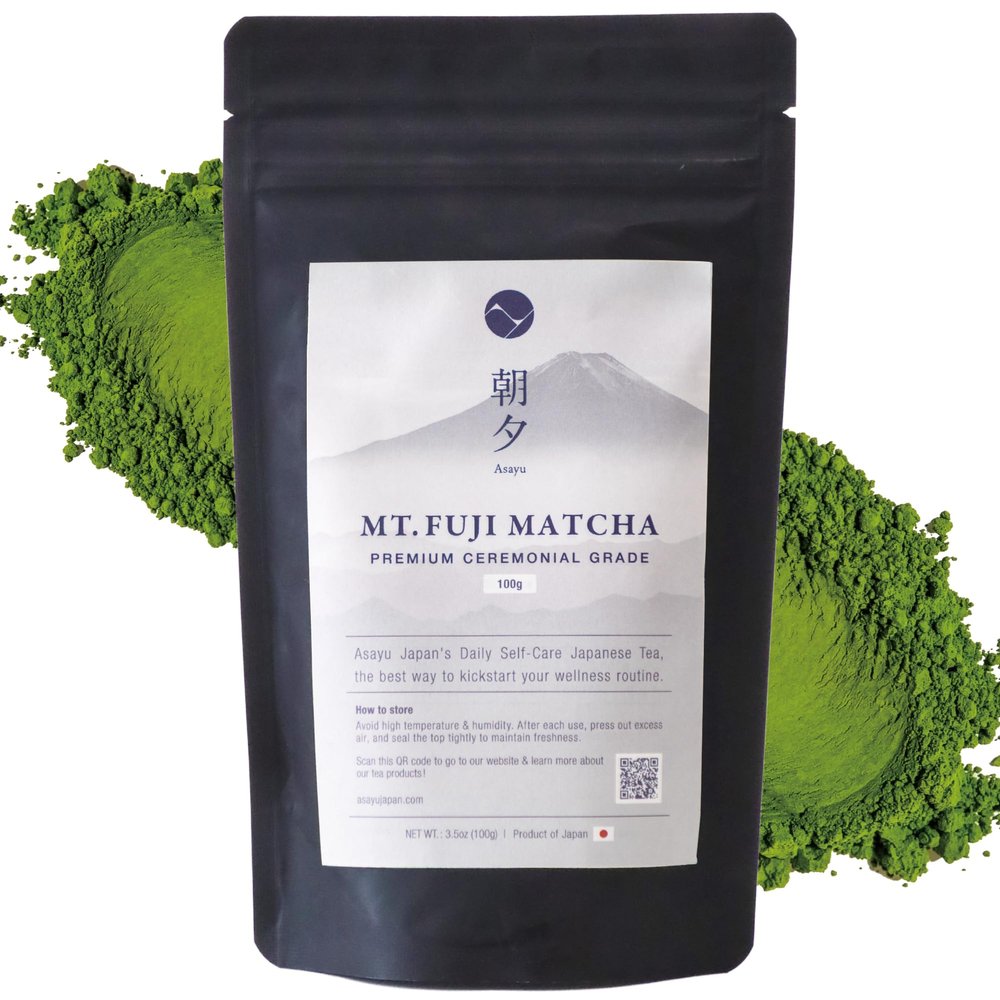 Asayu Japan Premium Ceremonial Matcha Powder from Mount Fuji - Authentic Japanese Green Tea for Tea Ceremonies, Natural Antioxidant, Energizing - 100g Bag