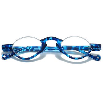 ABETOS Retro Half Moon Reading Glasses Semi Rimless Blue Light Blocking Eyeglasses Men Women Spring Hinges Small Lightweight Computer Half Readers, Blue 1.0