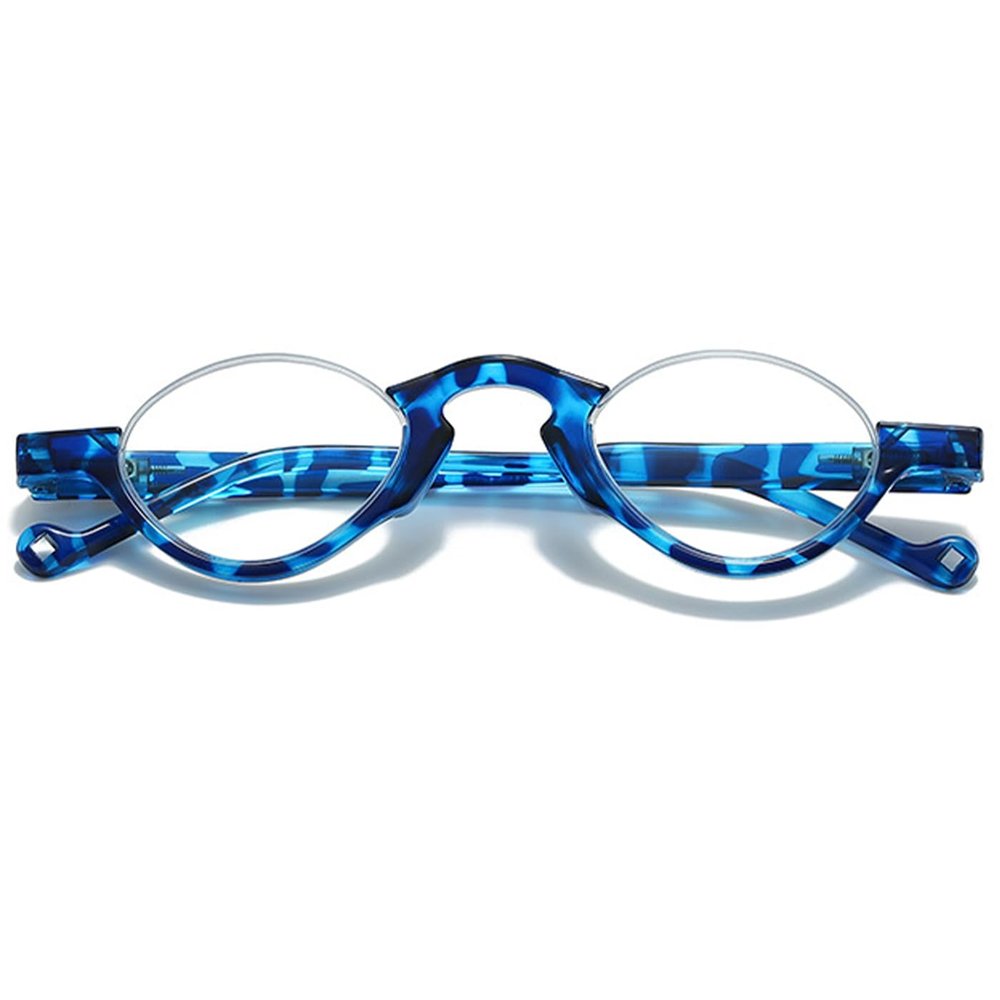 ABETOS Retro Half Moon Reading Glasses Semi Rimless Blue Light Blocking Eyeglasses Men Women Spring Hinges Small Lightweight Computer Half Readers, Blue 2.0