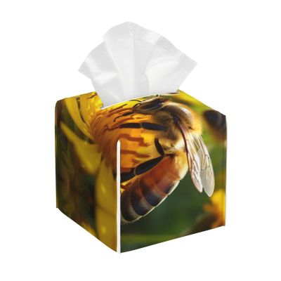 Bee Honeybee1 Print PVC Leather Tissue Box Holder Napkin Facial Tissues Holder Dispenser for Bathroom Home