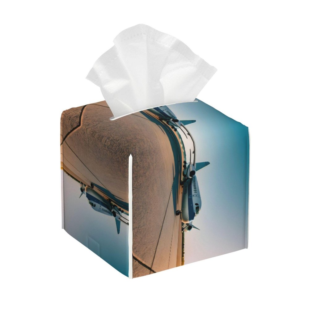 Airplane Print PVC Leather Tissue Box Holder Napkin Facial Tissues Holder Dispenser for Bathroom Home