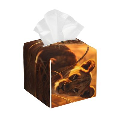 African Animals2 Print PVC Leather Tissue Box Holder Napkin Facial Tissues Holder Dispenser for Bathroom Home