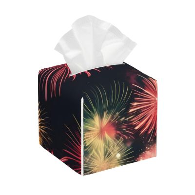 Beautiful Fireworks Print PVC Leather Tissue Box Holder Napkin Facial Tissues Holder Dispenser for Bathroom Home