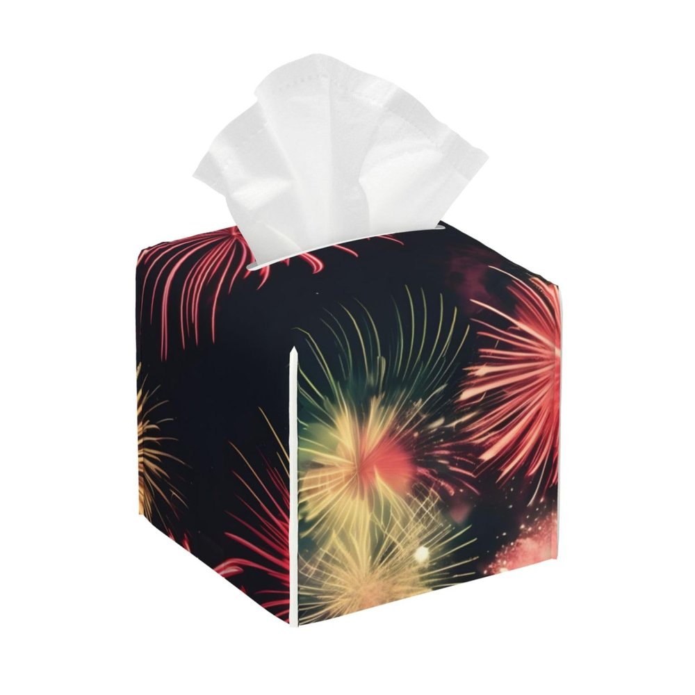 Beautiful Fireworks Print PVC Leather Tissue Box Holder Napkin Facial Tissues Holder Dispenser for Bathroom Home