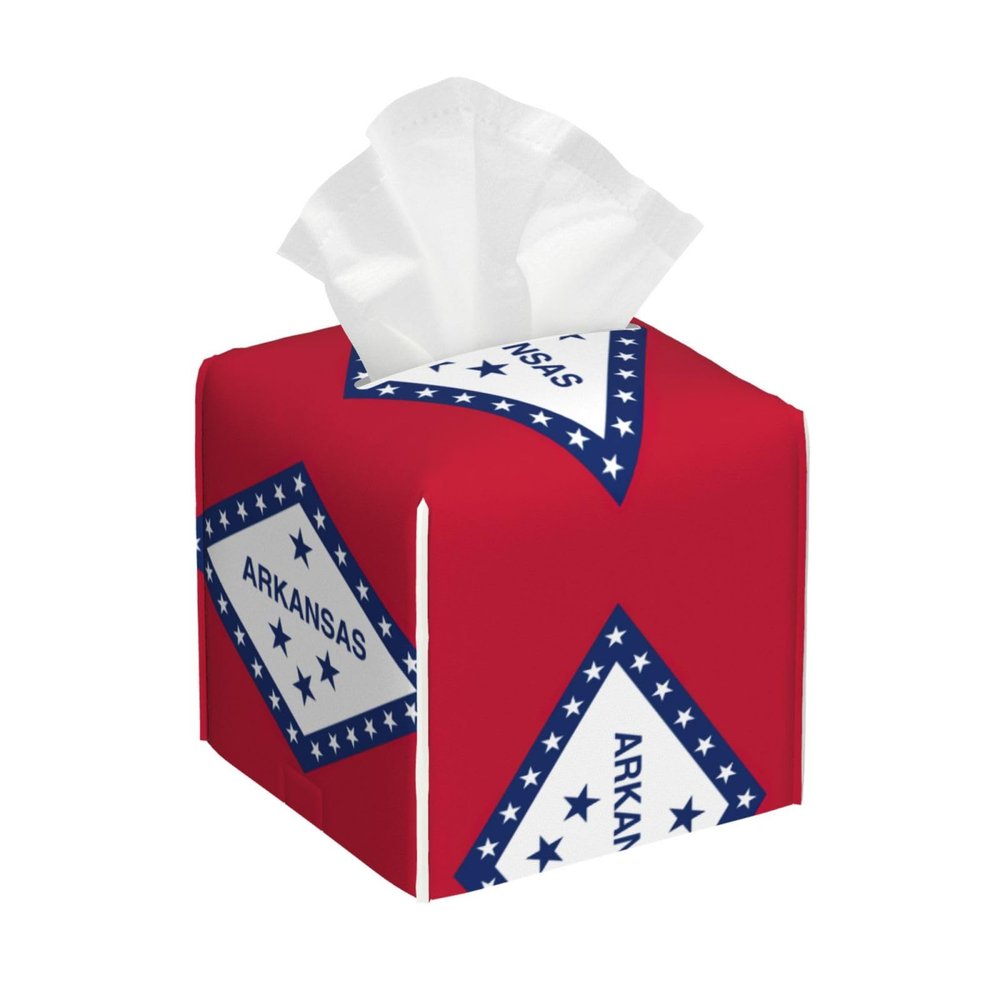 Arkansas State Flag Print PVC Leather Tissue Box Holder Napkin Facial Tissues Holder Dispenser for Bathroom Home
