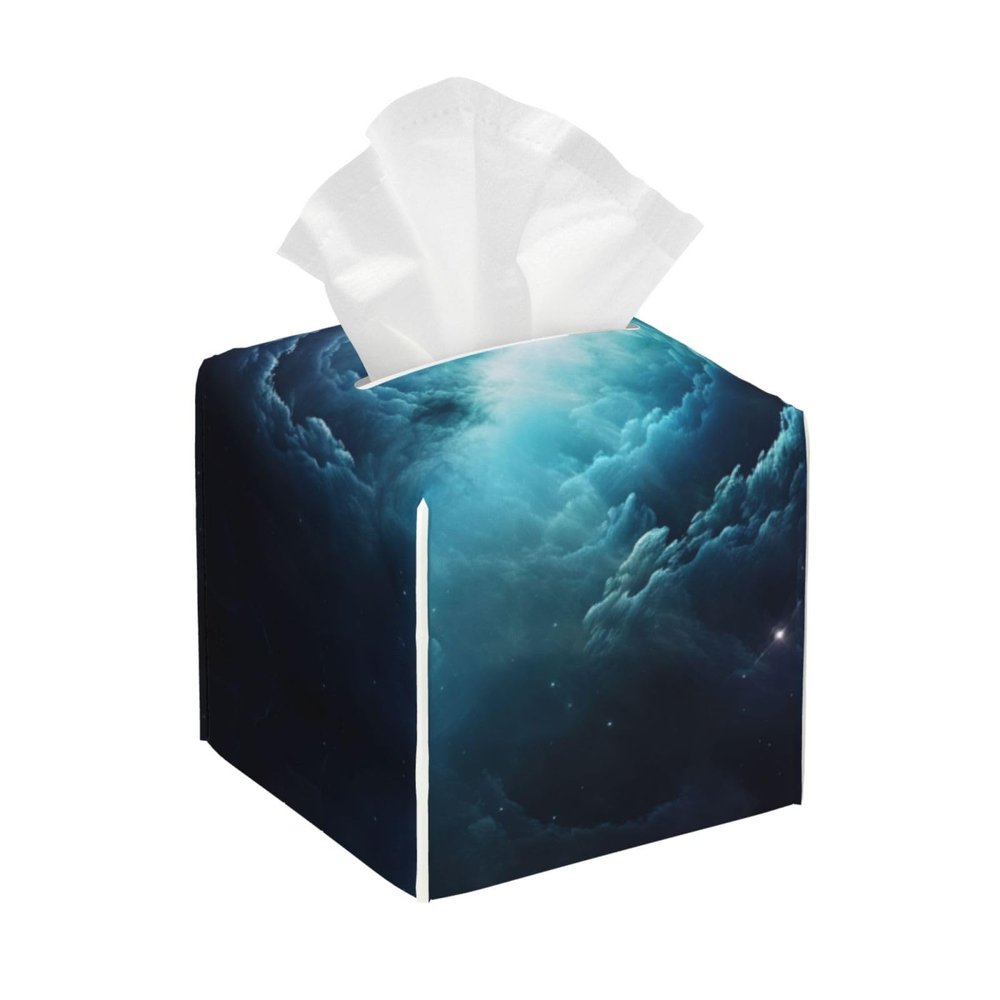 Blue Galaxy Print PVC Leather Tissue Box Holder Napkin Facial Tissues Holder Dispenser for Bathroom Home