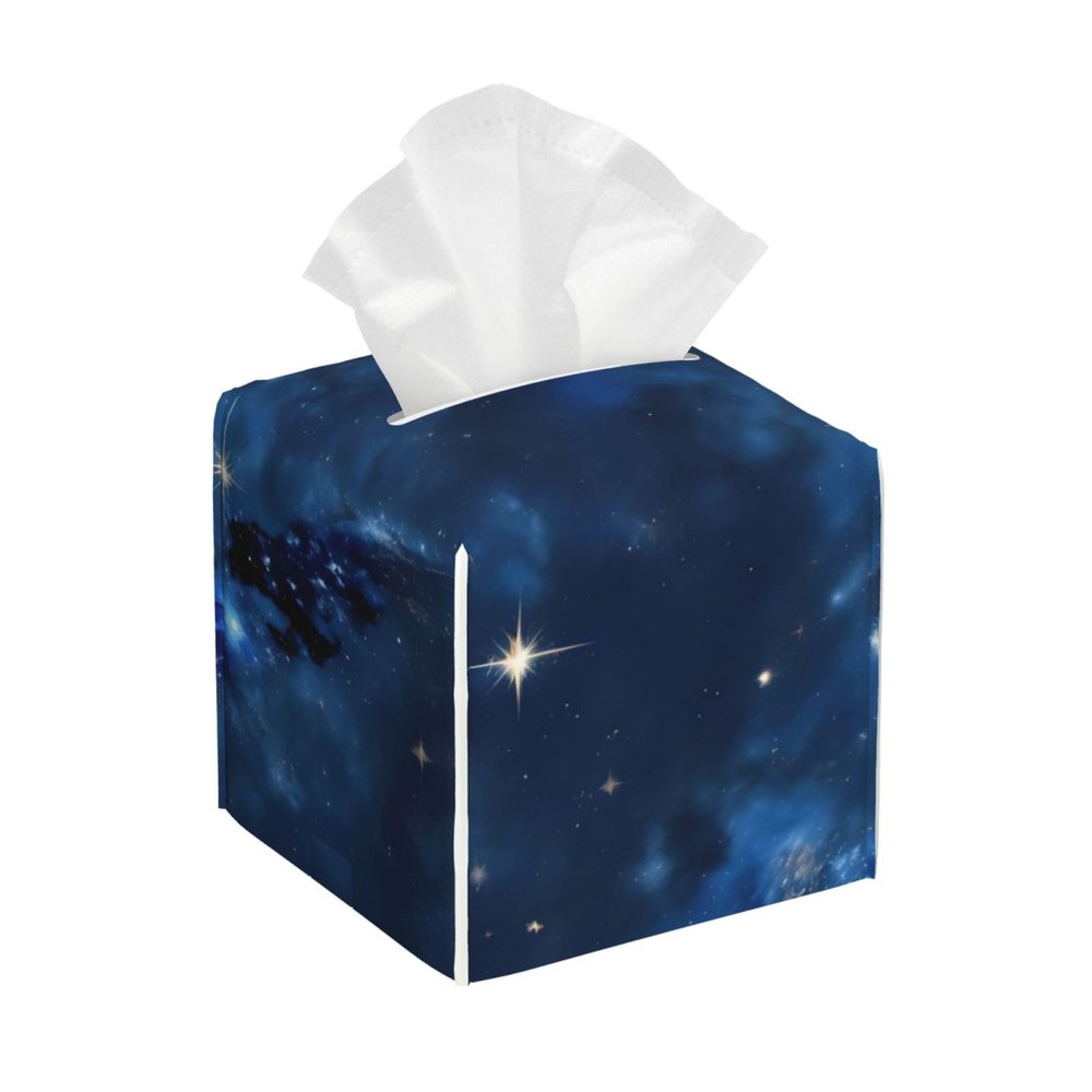 Blue Galaxy Print PVC Leather Tissue Box Holder Napkin Facial Tissues Holder Dispenser for Bathroom Home