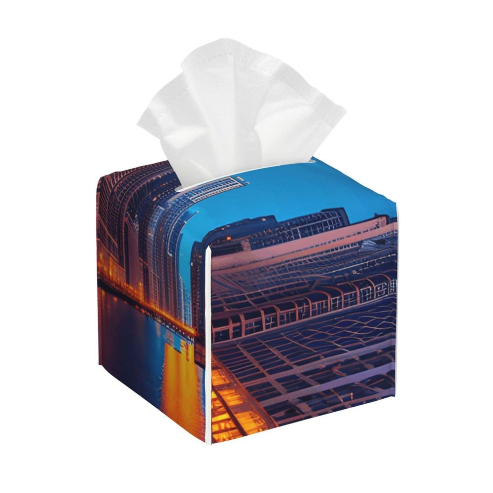 Chicago Night Print PVC Leather Tissue Box Holder Napkin Facial Tissues Holder Dispenser for Bathroom Home