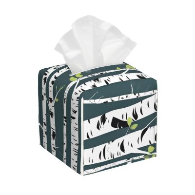 Beauty Birch Tree Print PVC Leather Tissue Box Holder Napkin Facial Tissues Holder Dispenser for Bathroom Home