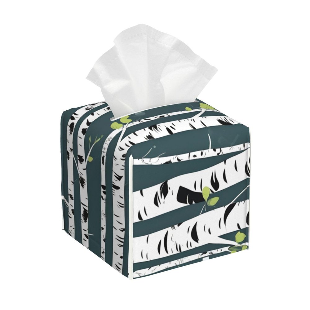 Beauty Birch Tree Print PVC Leather Tissue Box Holder Napkin Facial Tissues Holder Dispenser for Bathroom Home