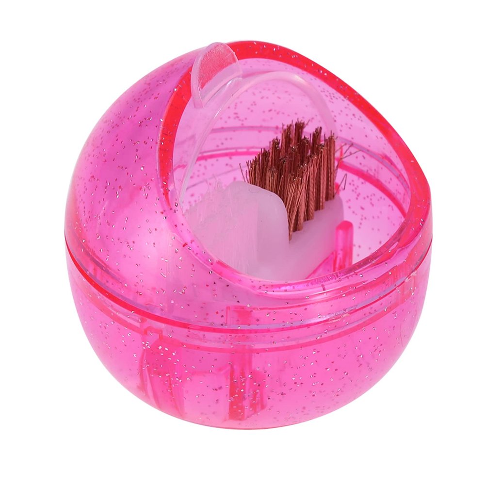 OVAQUIXI Nail Art Drill Head Dual Clean Brush Case Box for Polishing Manicure Tool, Portable Size with Double-sided Adhesive, ABS Material, Pink