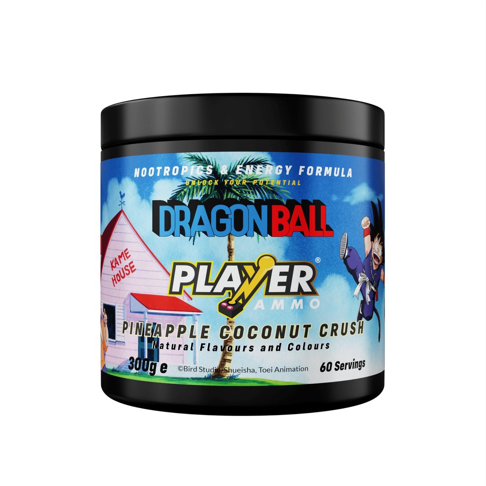 PLAYER AMMO X Dragon Ball | Pineapple Coconut Crush Energy Powder | 60 Servings | Boost Focus Nootropics & Performance Sugar Free Energy Supplement