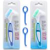 Denture Brush Dual Head Toothbrushes Hard Denture Cleaning Brush Denture Toothbrush Cleaning Brush False Teeth Brush Toothbrush (2PCS Blue Green) view 1