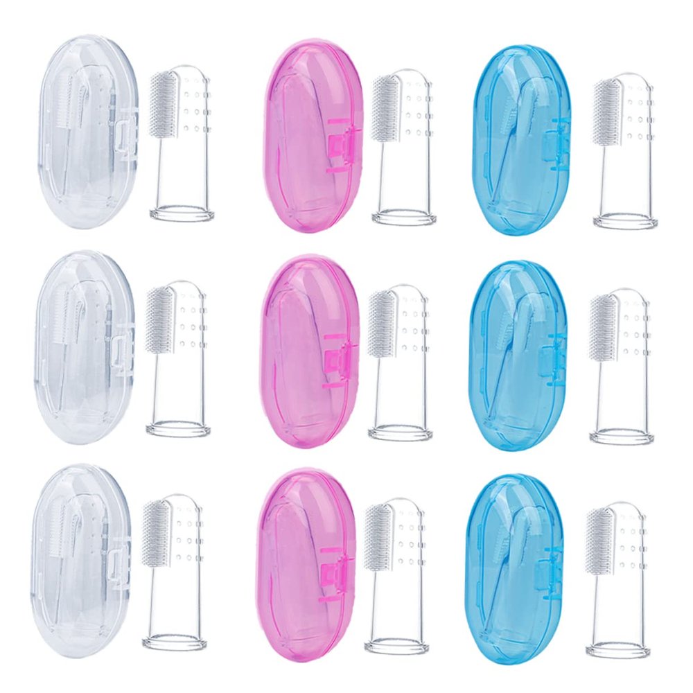 FOYTOKI 9pcs Silicone Baby Finger Toothbrush Set for Oral Cleaning and Reusable Use with Storage Boxes, Soft and Safe Training Brushes for Newborns and Young Boys and Girls
