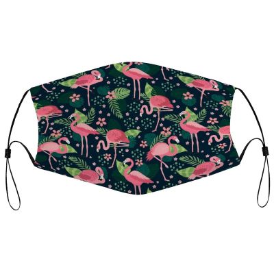 Reusable Cloth Face Mask,Pink Flamingos with Tropical Flowers Adult Washable Face Cover With Adjustable Earloops Nose Wire