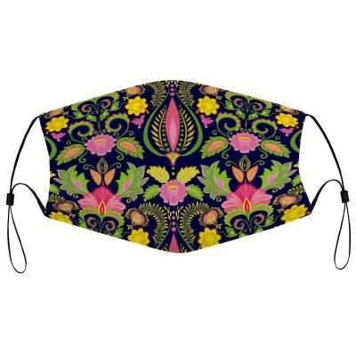 Reusable Cloth Face Mask,Vintage Ornate Floral Adult Washable Face Cover With Adjustable Earloops Nose Wire