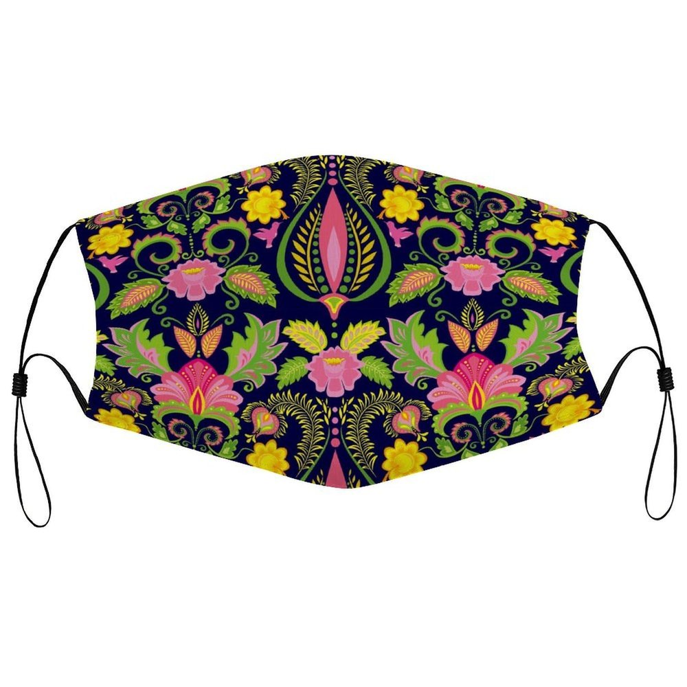 Reusable Cloth Face Mask,Vintage Ornate Floral Adult Washable Face Cover With Adjustable Earloops Nose Wire