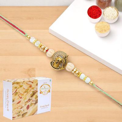 Ghasitaram Gifts Jaiccha Rakhis for Brother Rakhis Online - X-87 Om Shiv Divine Rakhi with 400 GMS of Soan Papdi
